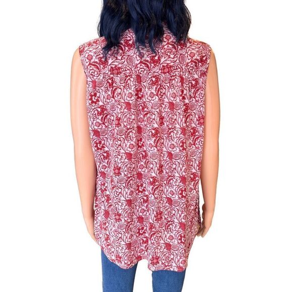 Derek Lam 10 Crosby Red Vintage Floral Ruffle Cotton Top - Picture 6 of 8